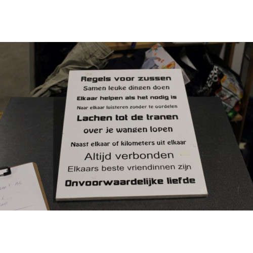 Tekstbord regels voor zussen 1x  P12