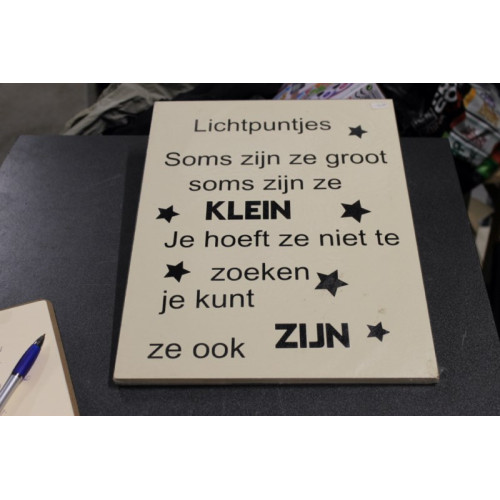 Tekstbord 1x Lichtpuntje creme / zwart P12